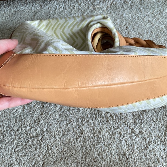 VIA SPIGA: Cream Leather/Canvas Large Shoulder Bag with Braided Handle- SEE PICS - Picture 9 of 16